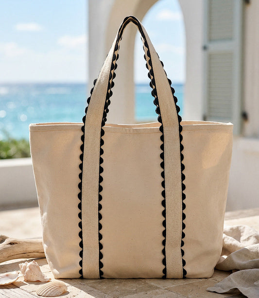 Contrast Trim Canvas Tote Bag