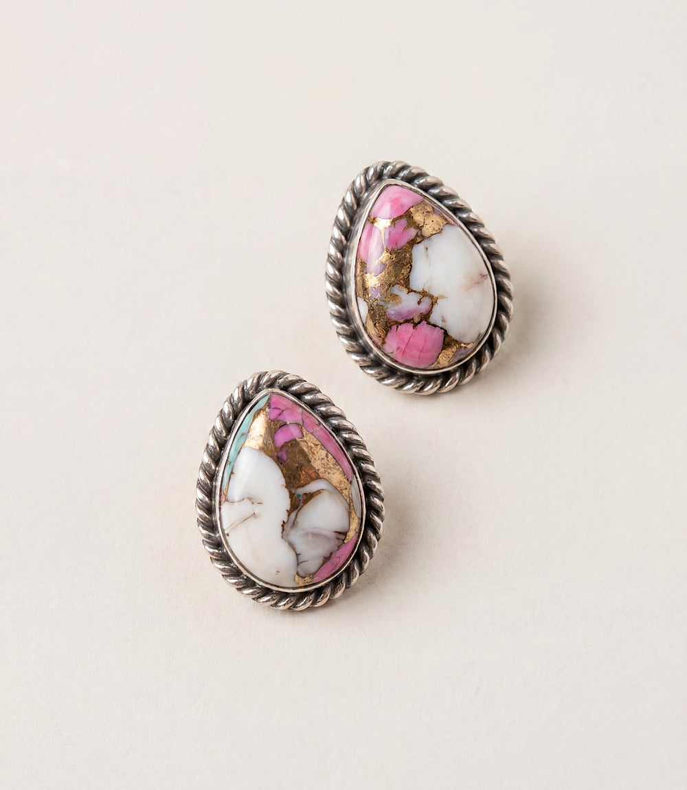 Cotton Candy Turquoise Teardrop Post Earrings