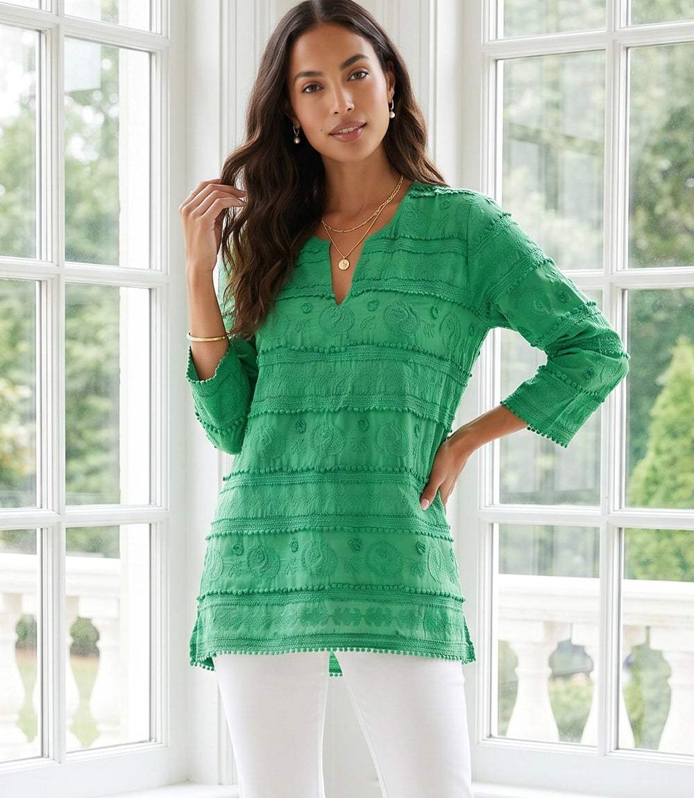 3/4 Sleeve Embroidered Tunic