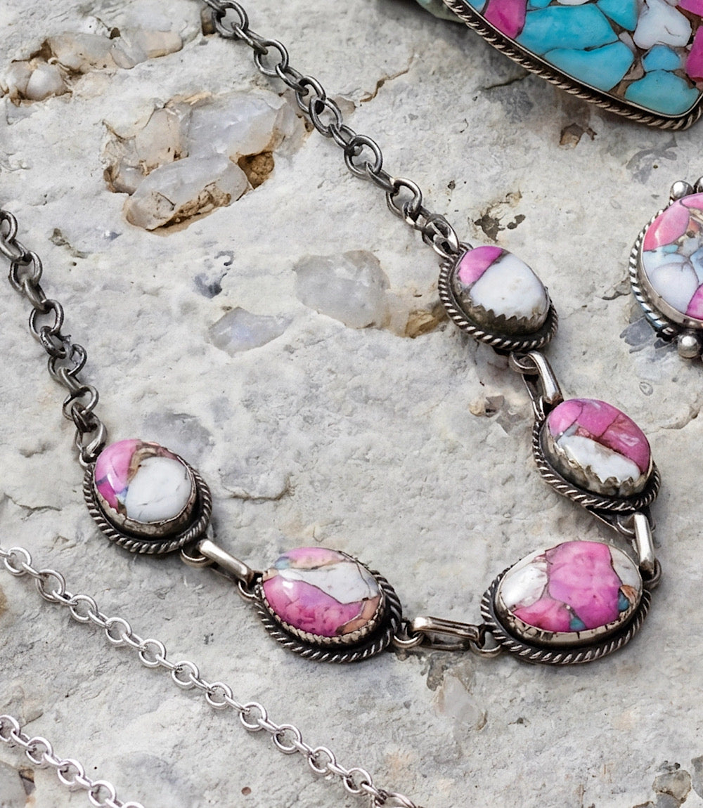 Embellished Cotton Candy Turquoise Link Necklace