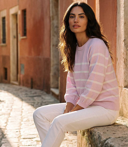 Stripe Puff Sleeve Raglan Sweater