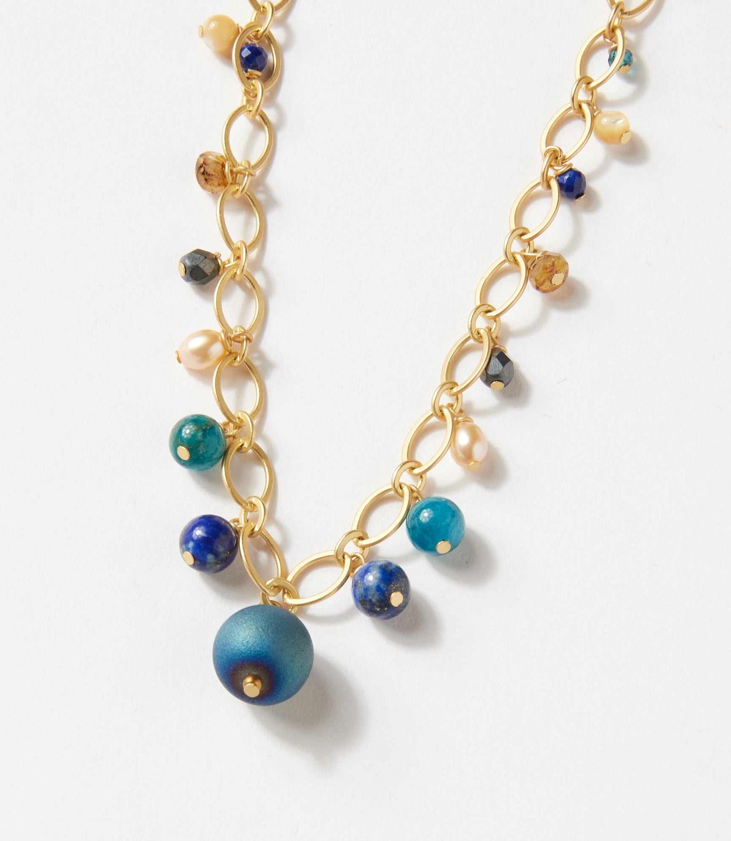 Lapis And Pearl Station Bracelet