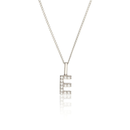 Solid White Gold Genuine Diamond Initial Letter Necklace