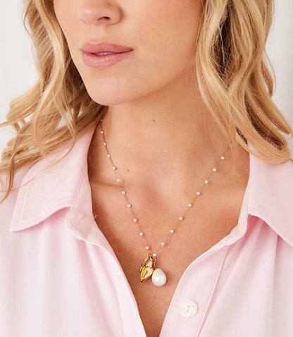 Pearl Beaded Ocean Charm Necklace