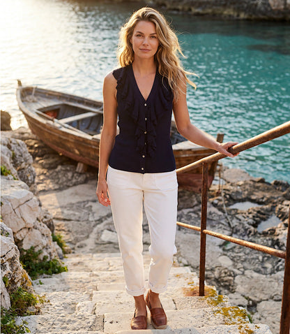 Sleeveless Ruffle V-Neck Sweater