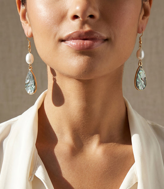 Abalone And Pearl Teardrop Earrings