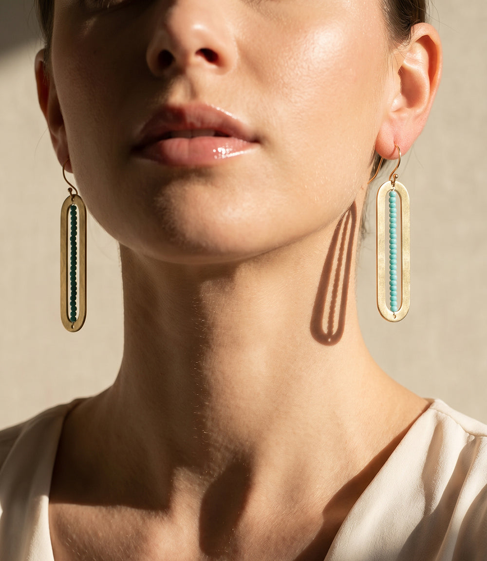 Beaded Oval Earrings