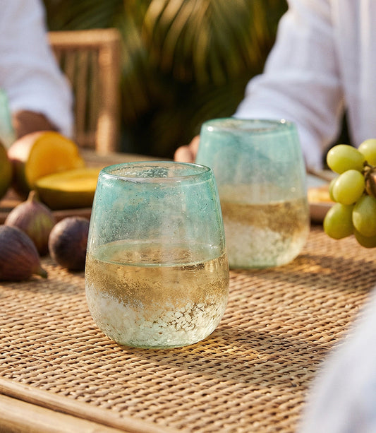 Coastal Mirage Stemless Wine Glasses, Set Of 2
