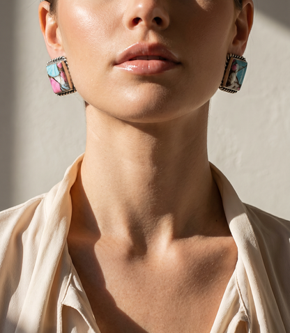 Cotton Candy Turquoise Square Post Earrings
