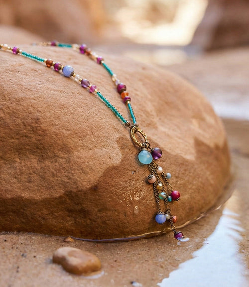 Czech Glass Beaded Tassel Necklace