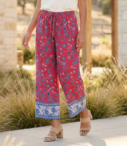 Drawstring Border Print Cropped Pants