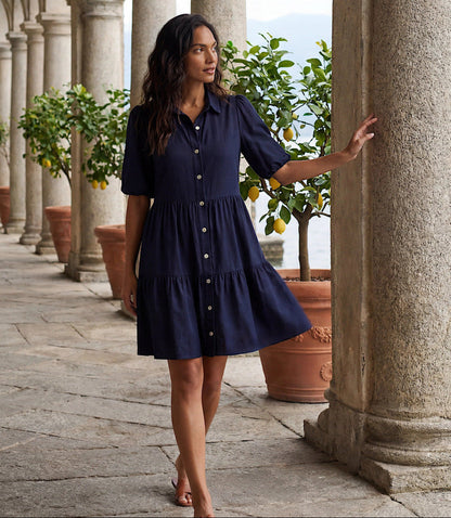 Puff Sleeve Tiered Shirtdress