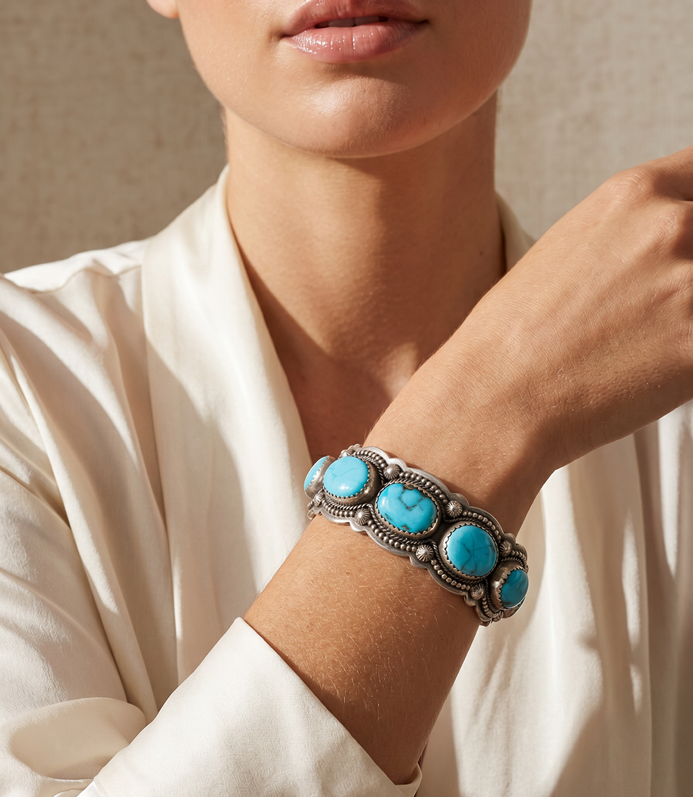 Embellished Sterling Silver Turquoise Cuff Bracelet