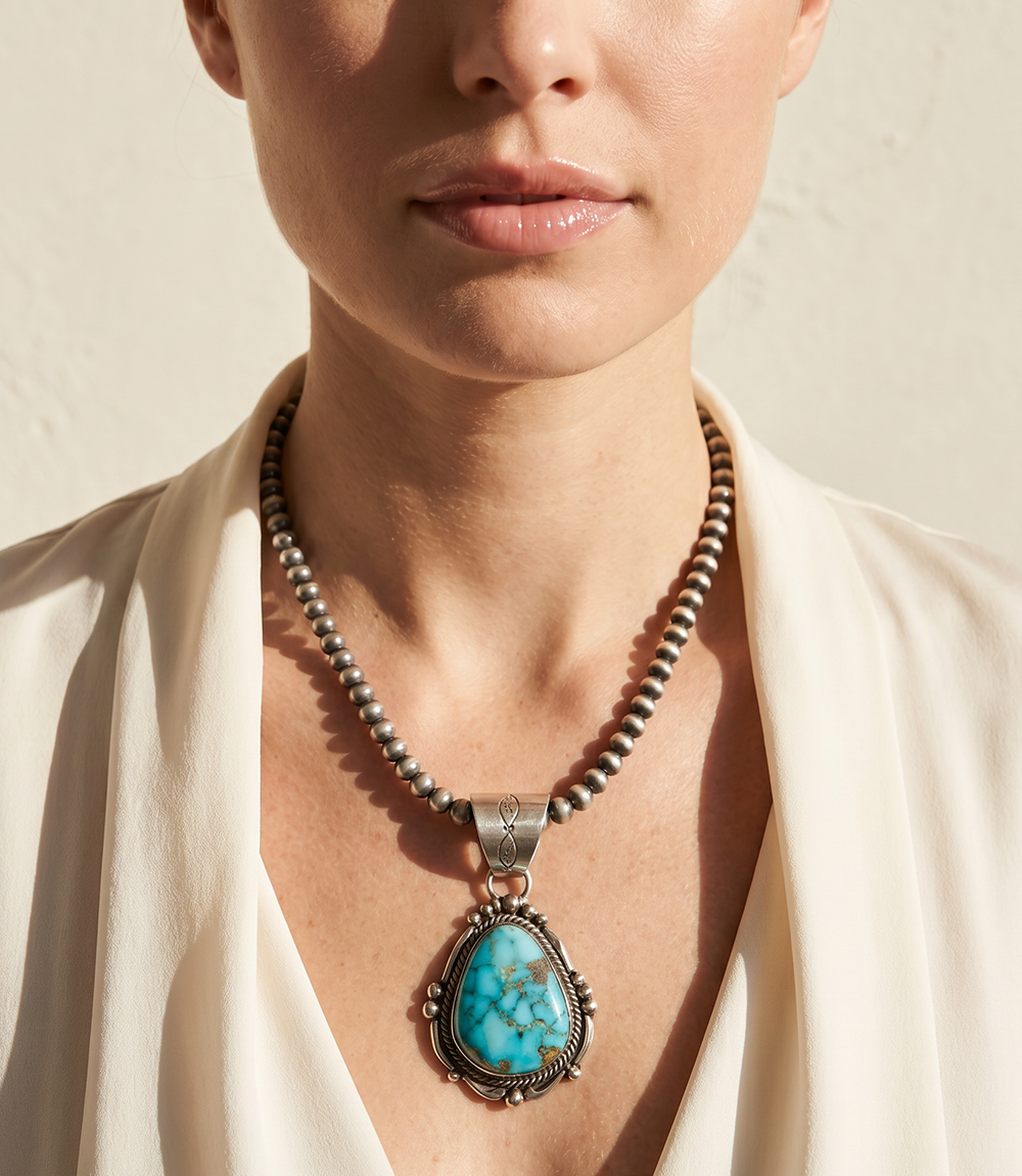 Embellished Turquoise Pendant Necklace