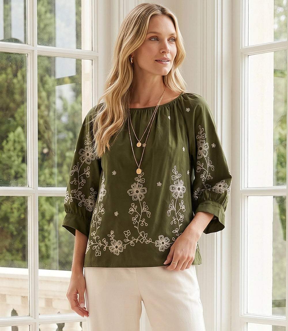 Embroidered Blouson Sleeve Top