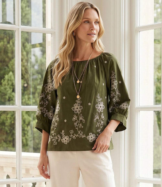 Embroidered Blouson Sleeve Top