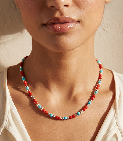 Turquoise And Red Coral Necklace
