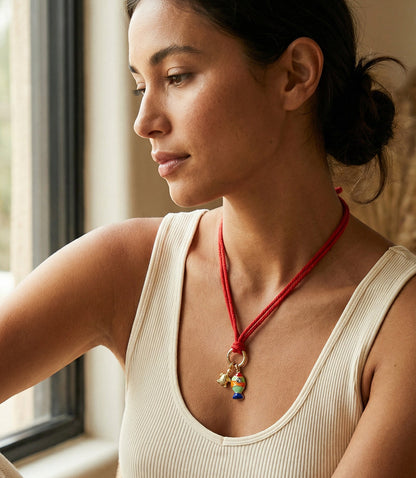 Fish And Turtle Charm Cord Necklace