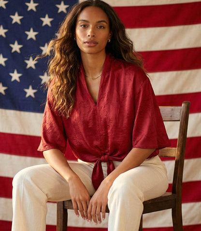 Flare Sleeve Tie-Front Top