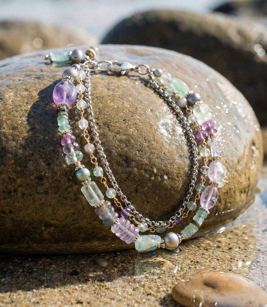 Gemstone And Glass Multistrand Bracelet