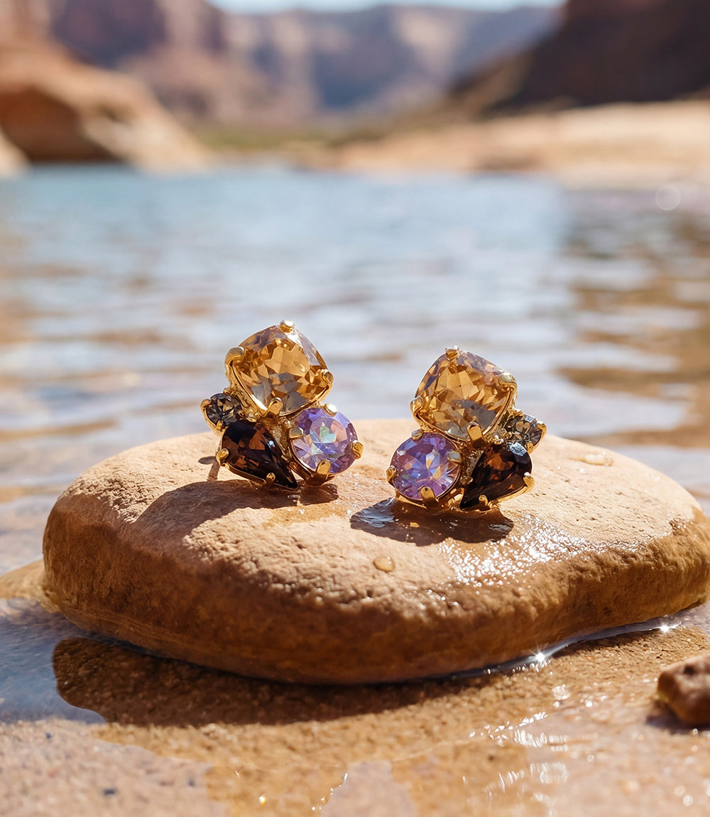 Gemstone Cluster Stud Earrings