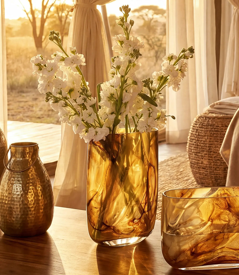 Tall Swirl Hand Blown Glass Vase