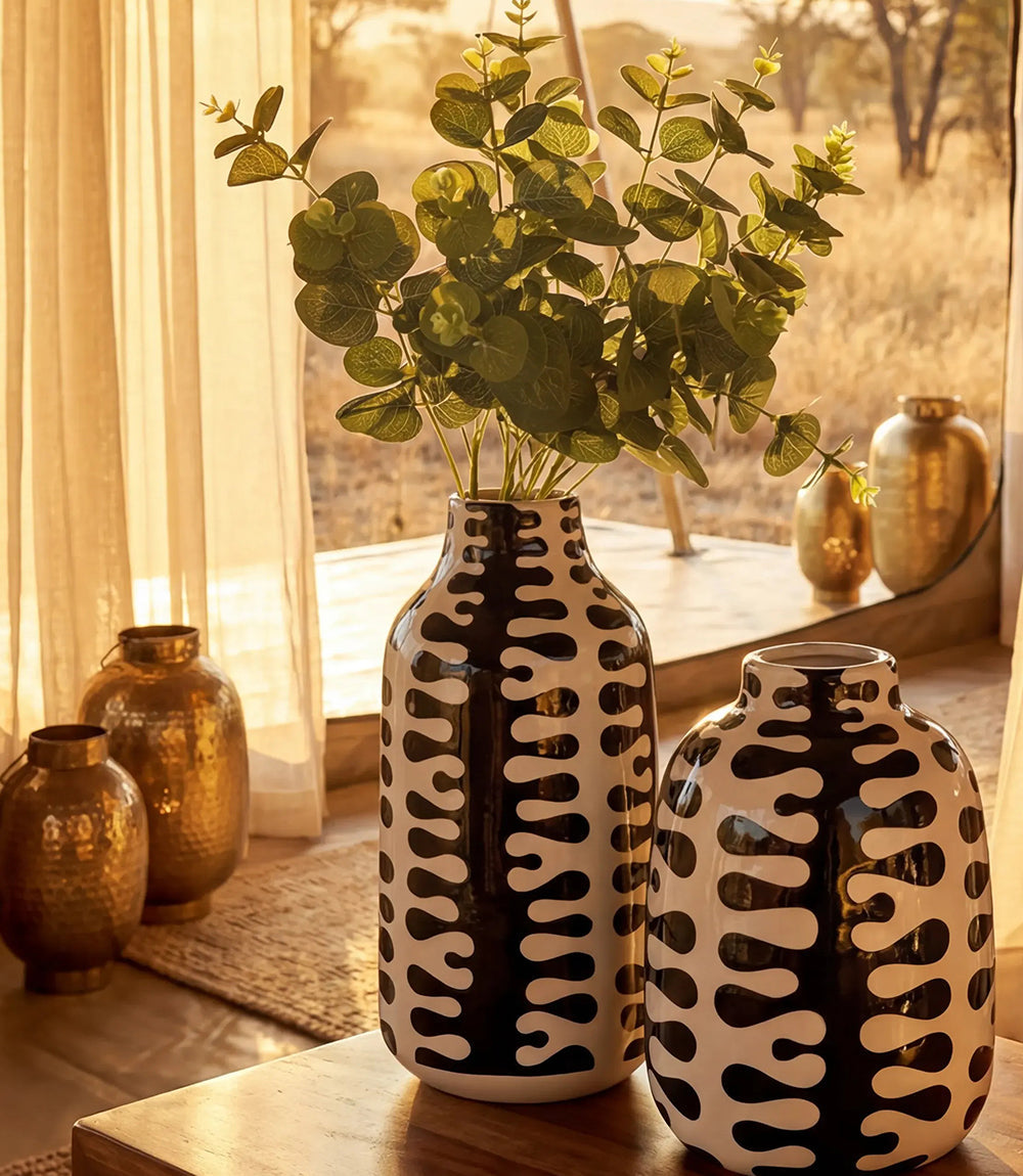 Tall Black And White Ceramic Vase