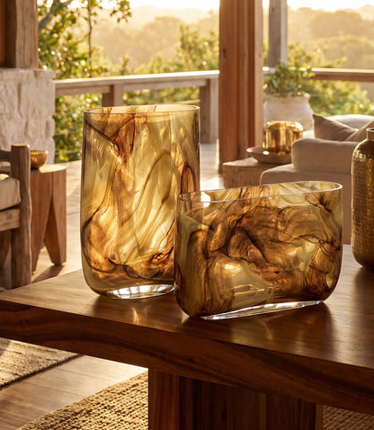 Wide Swirl Hand Blown Glass Vase