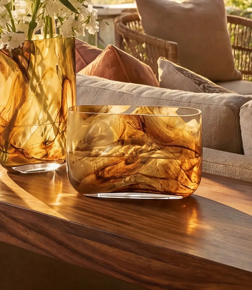 Wide Swirl Hand Blown Glass Vase