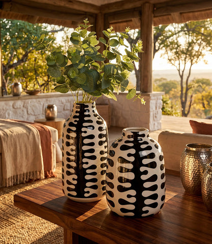 Wide Black And White Ceramic Vase