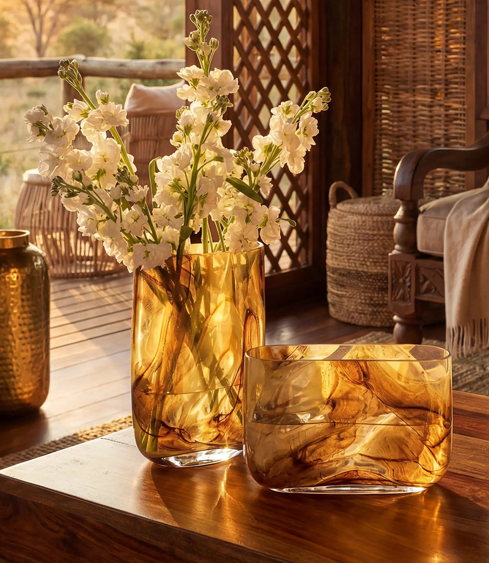 Tall Swirl Hand Blown Glass Vase