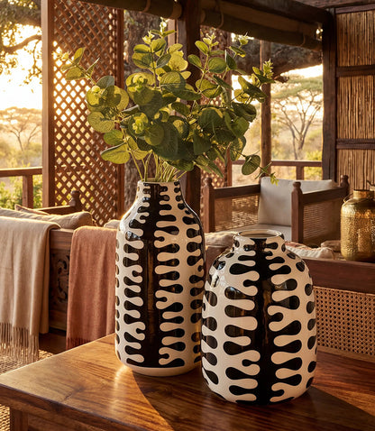 Wide Black And White Ceramic Vase