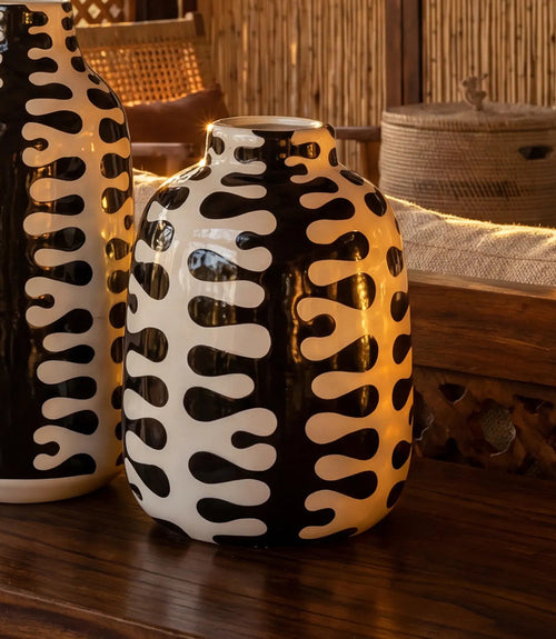 Wide Black And White Ceramic Vase