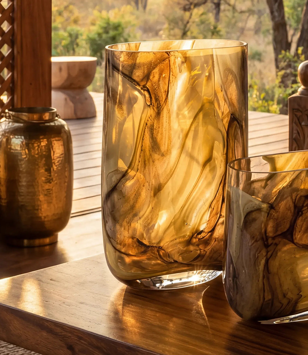 Tall Swirl Hand Blown Glass Vase