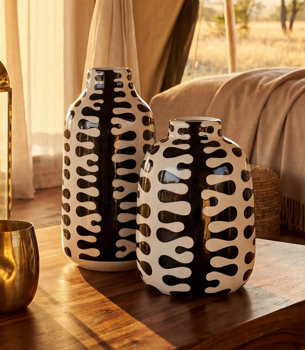 Wide Black And White Ceramic Vase