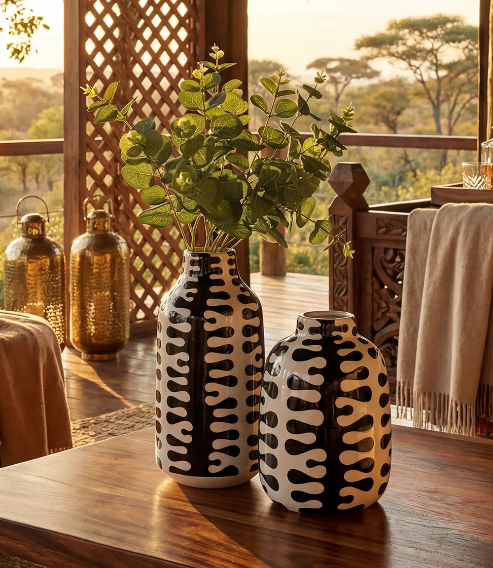 Wide Black And White Ceramic Vase