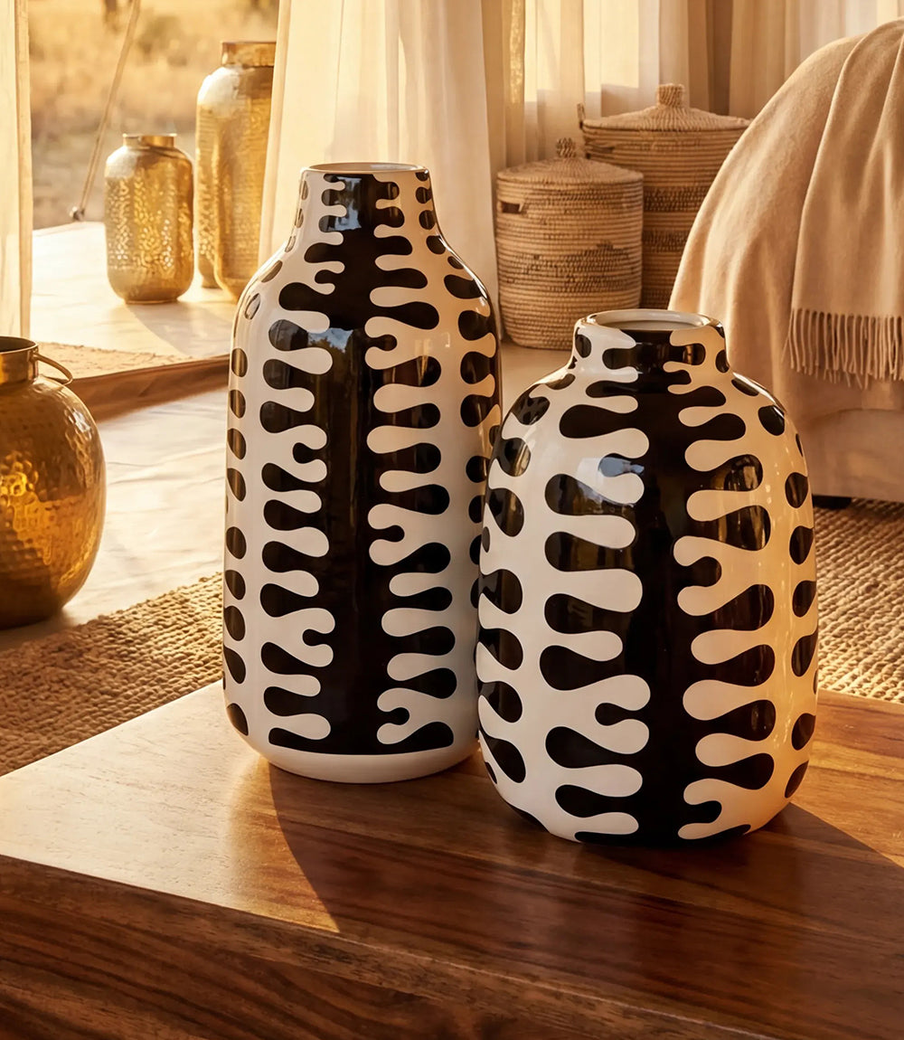 Wide Black And White Ceramic Vase