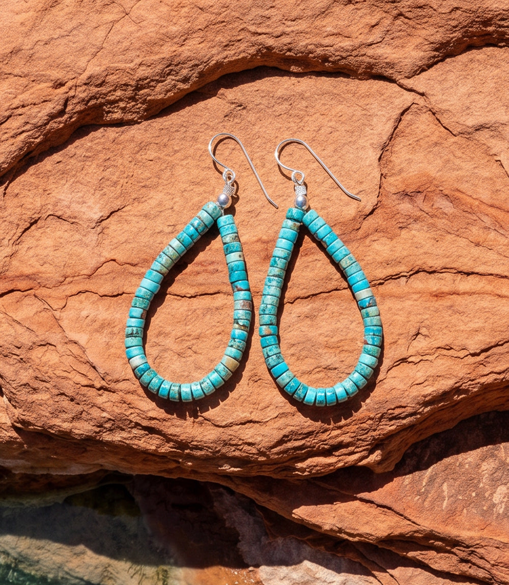 Kingman Turquoise Beaded Teardrop Earrings