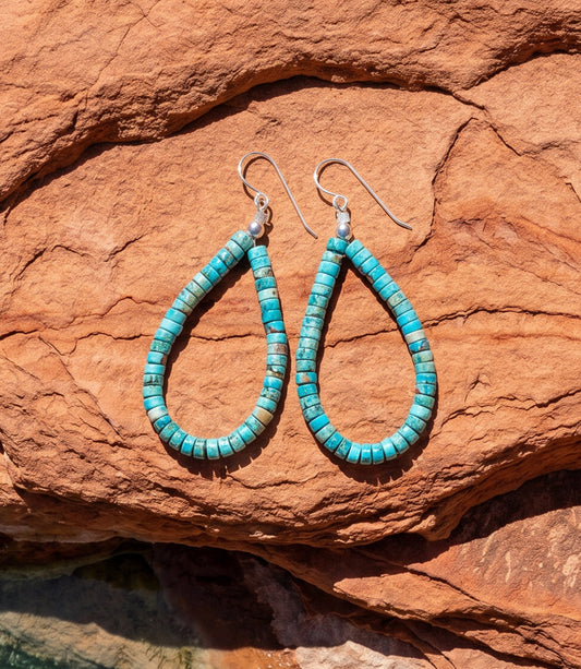 Kingman Turquoise Beaded Teardrop Earrings