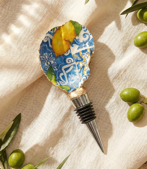 Lemon Tile Oyster Shell Wine Stopper