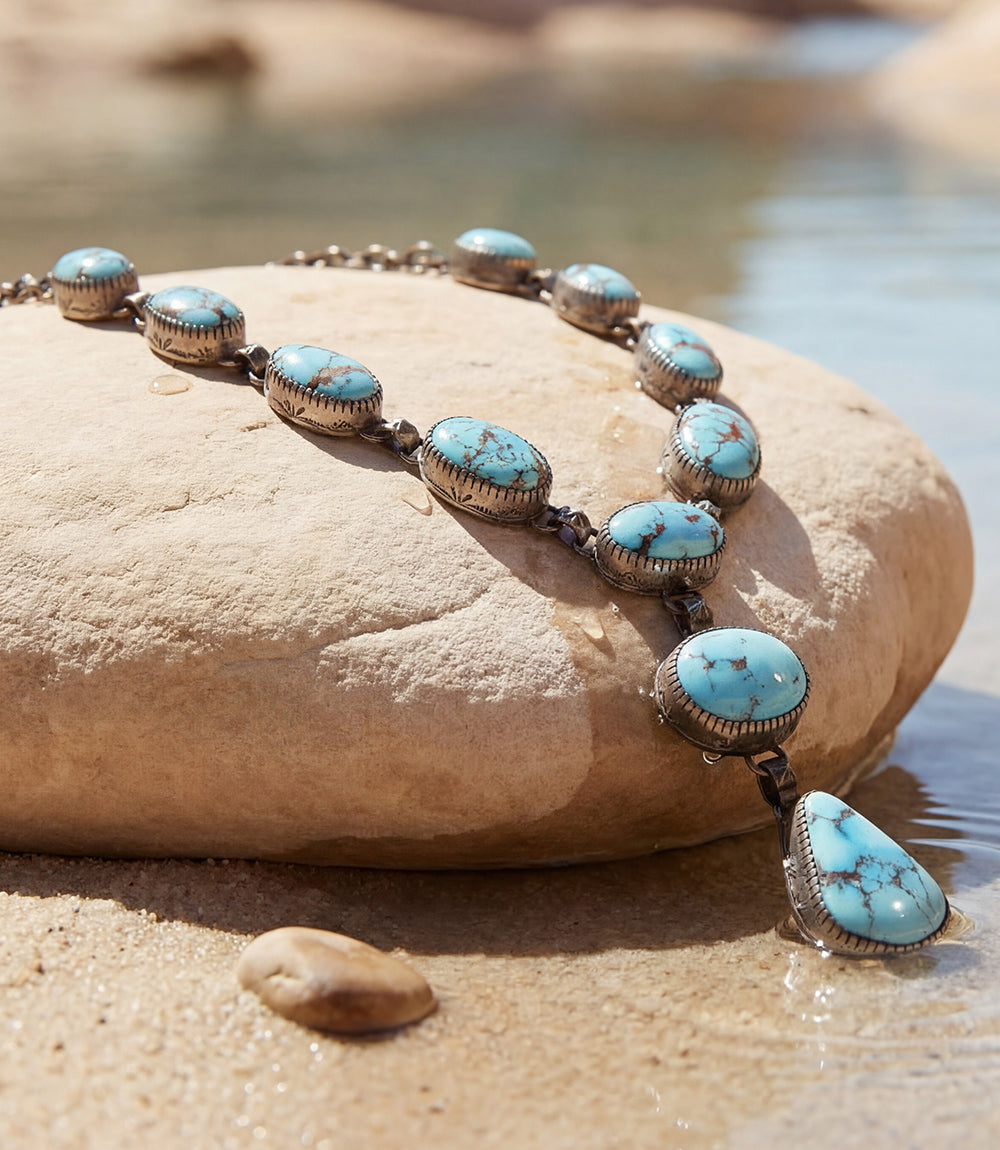 Golden Hill Turquoise Lariat Necklace And Earring Set