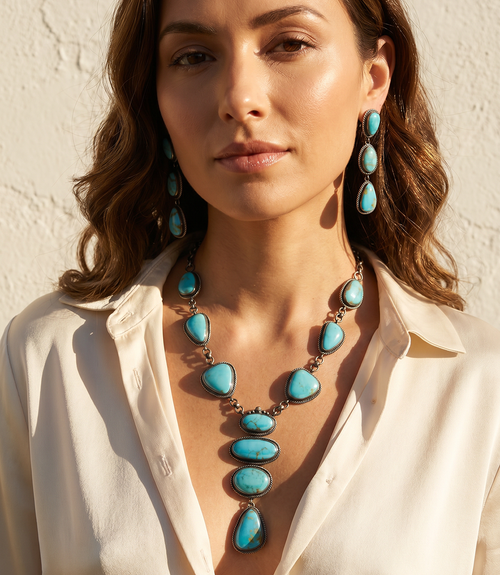 Kingman Turquoise Necklace And Earring Set