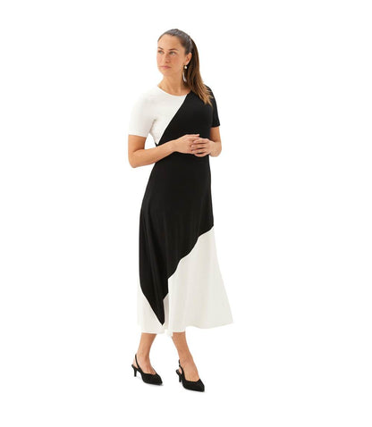 Short Sleeve Contrast Midi Dress