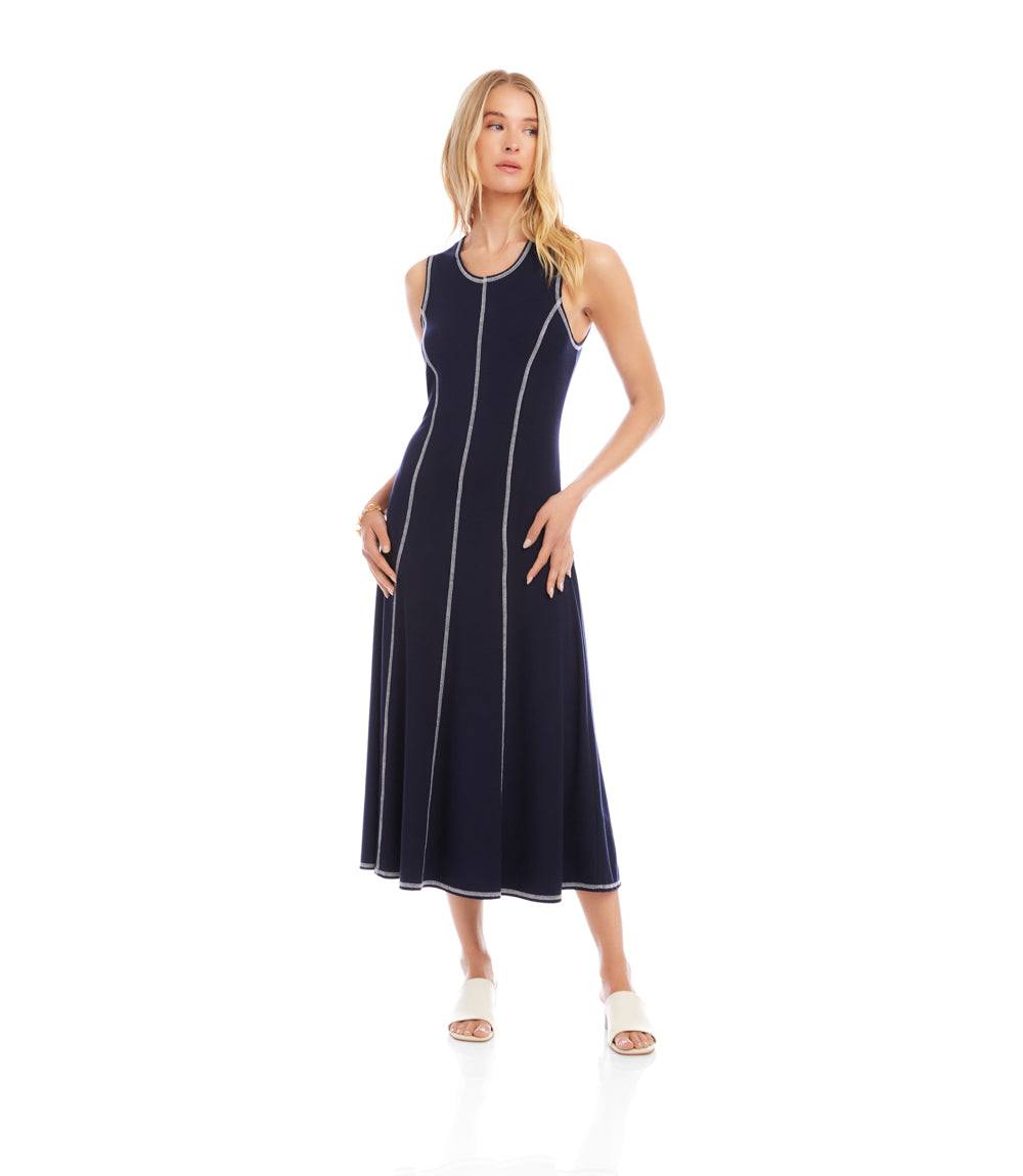 Sleeveless Stitch Detail Midi Dress