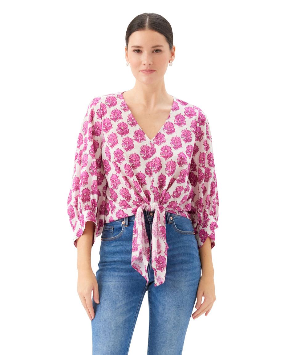 Blouson Sleeve Tie-Front Top