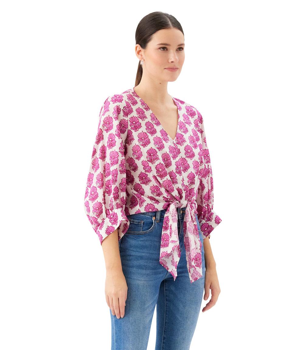 Blouson Sleeve Tie-Front Top