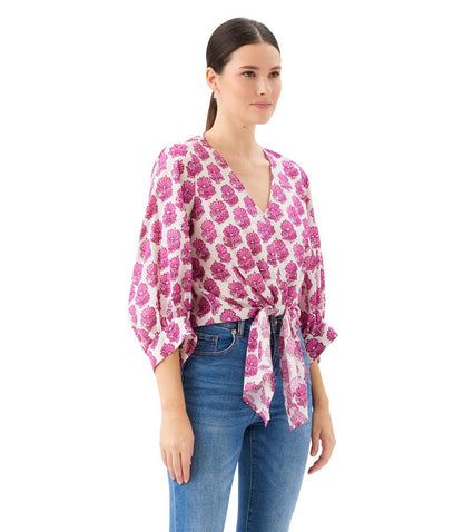 Blouson Sleeve Tie-Front Top