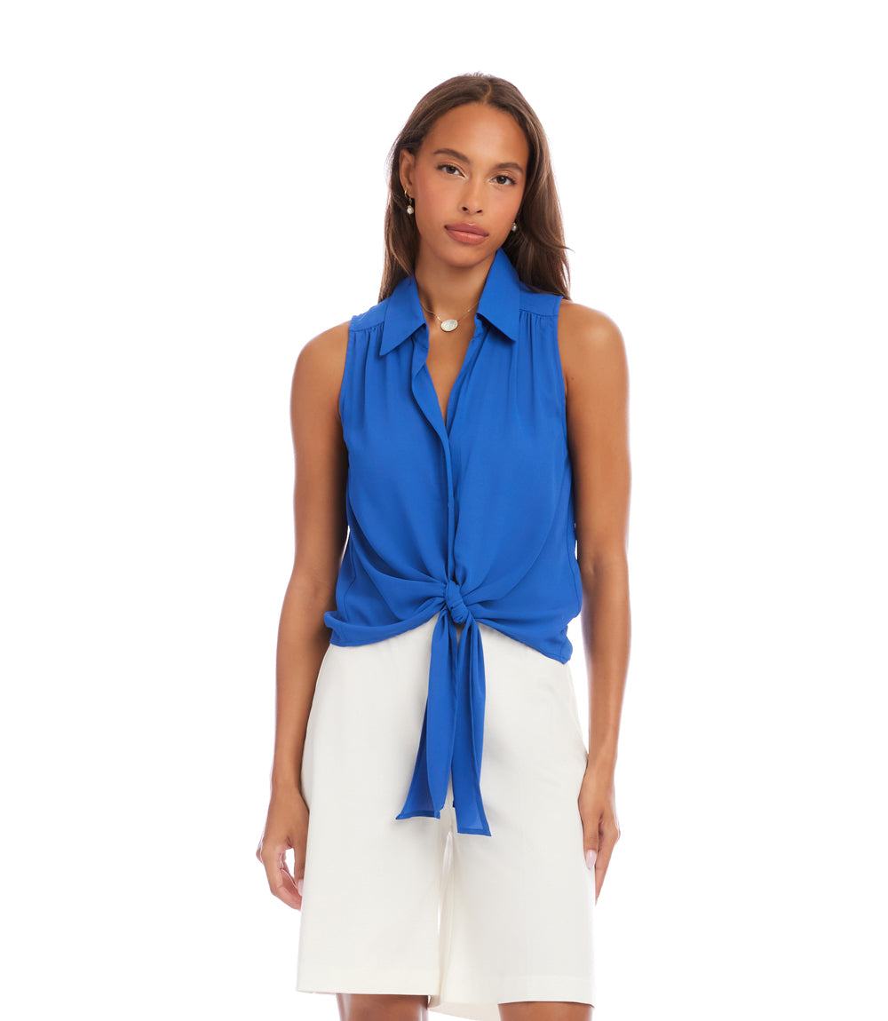Petite Size Sleeveless Tie-Front Top