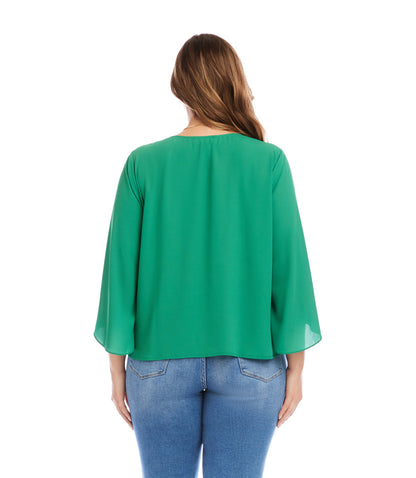 Plus Size Bracelet Sleeve Drape Front Crossover Top