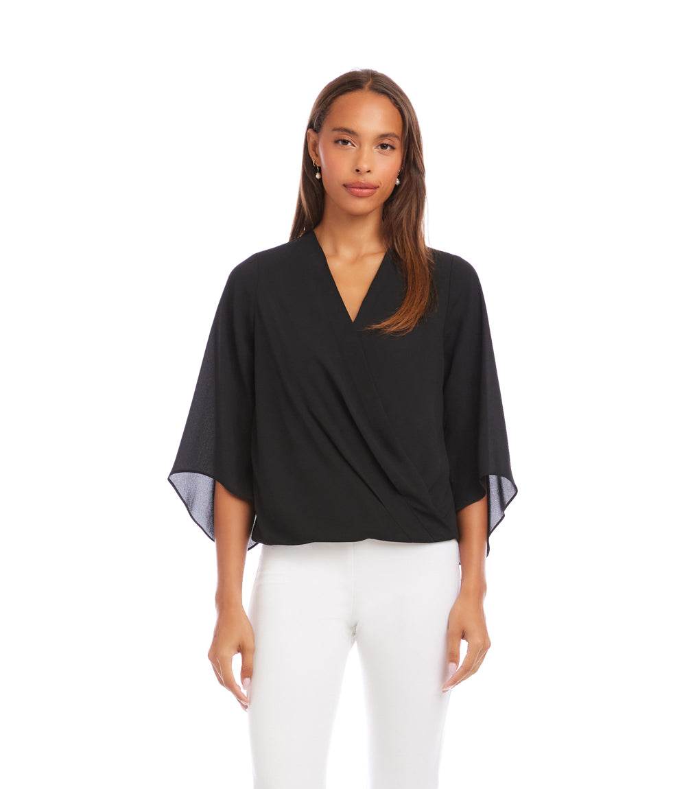 Bracelet Sleeve Drape Front Crossover Top